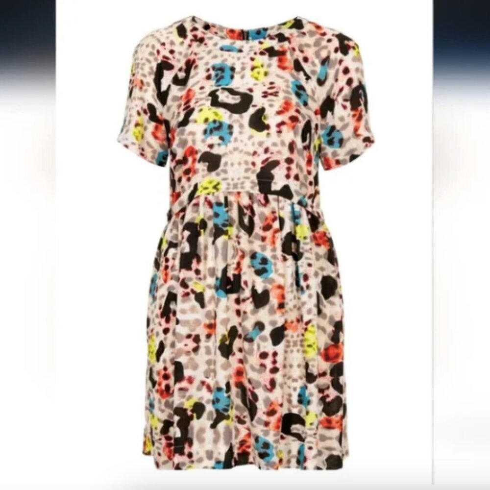 Topshop Multicolor Leopard Print Short-Sleeve Tunic Dress Size 4